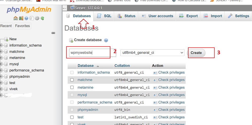 mysqldatabasecreate VsDevInfo Tech phpmyadmin install xampp